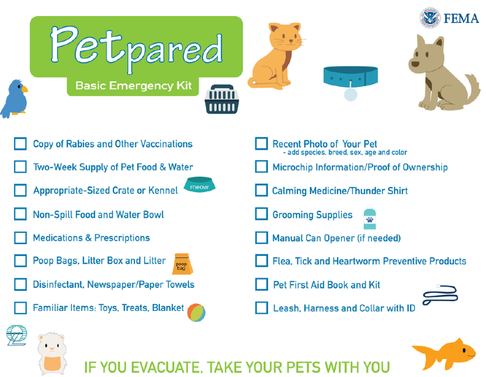 Pet Disaster Checklist for Hurricanes, Tornadoes and other natural disasters